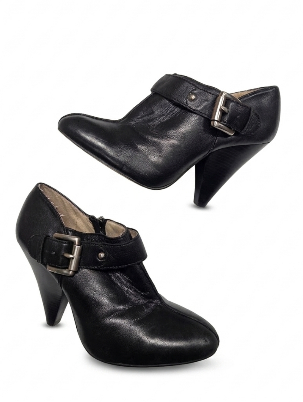 MICHAEL KORS WOMEN'S BLACK LEATHER SIDE ZIP HEELED ANKLE BOOTIES SIZE 7
